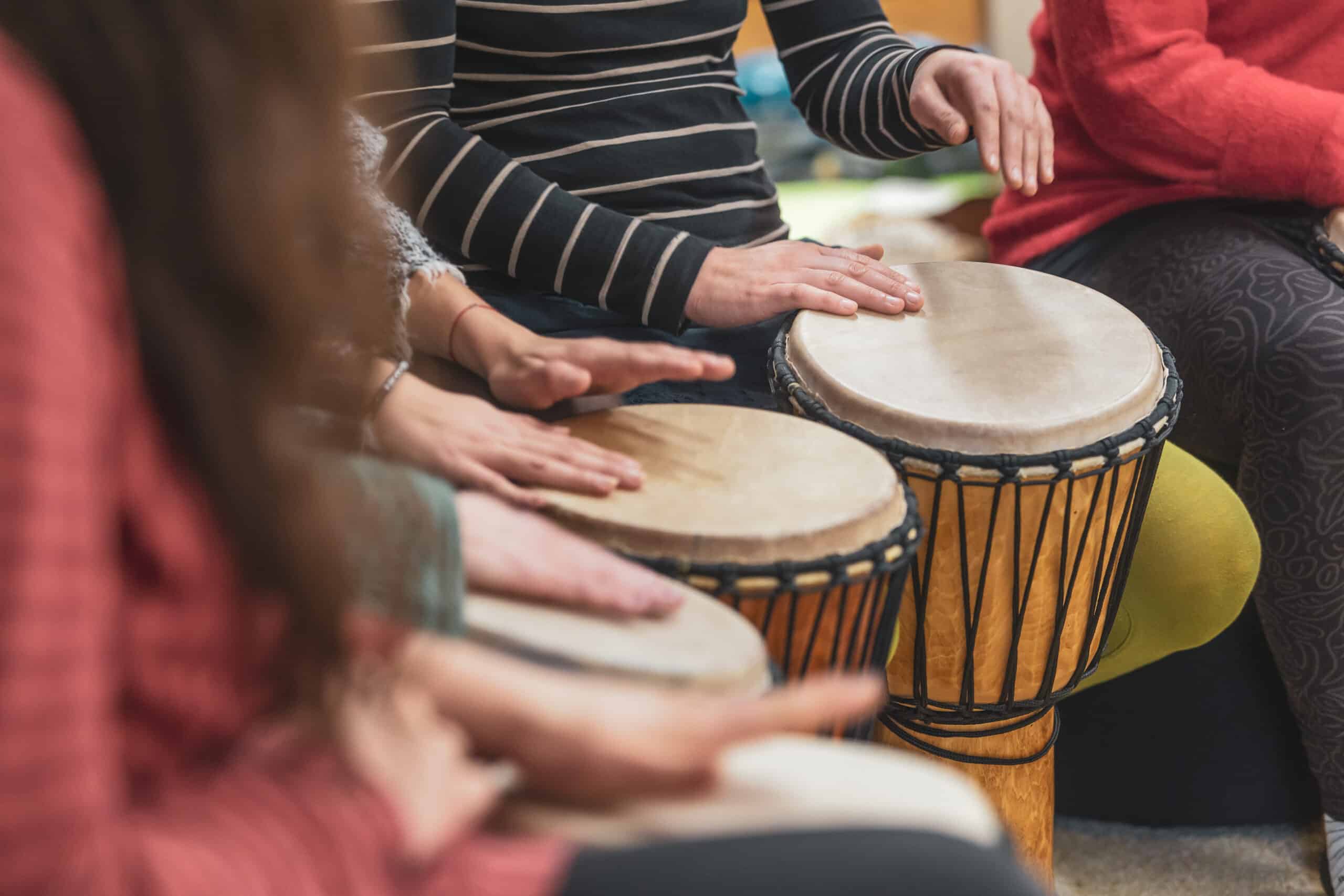 Music therapy concept, a group of people playing different types of musical instruments, music healing Music therapy concept, a group of people playing different types of musical instruments, music healing